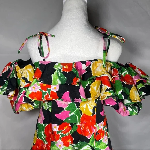 Top Shop‎ Off The Shoulder Bold Floral Ruffle Bardot Mini Dress 4 Feminine Fairy - Picture 8 of 9